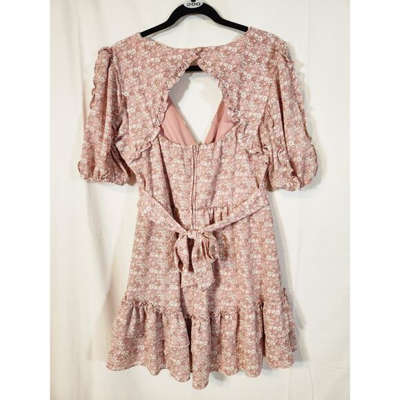 B. Darlin Y2K $70 Size 13 Pink White Ditzy Floral Fit & Flare Ruffle Hem Dress - Picture 6 of 11